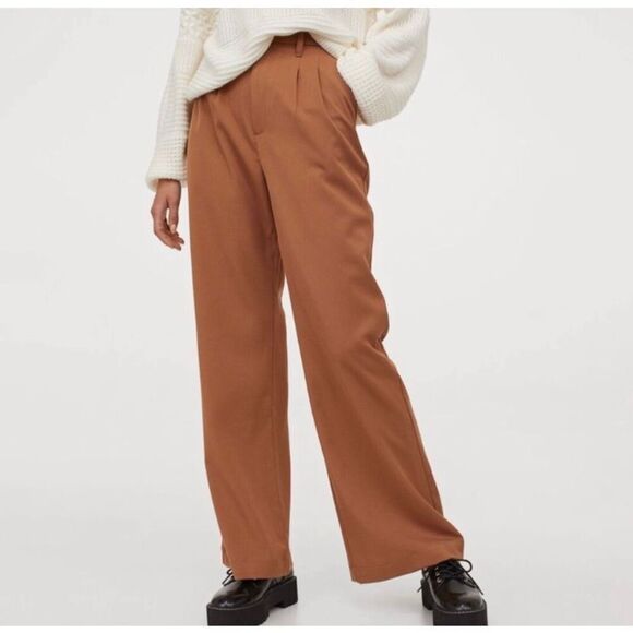 JASON WU Essential Pants Brown Pleat Front Wide Leg High Waist Size Large NWT I2 - Picture 1 of 7